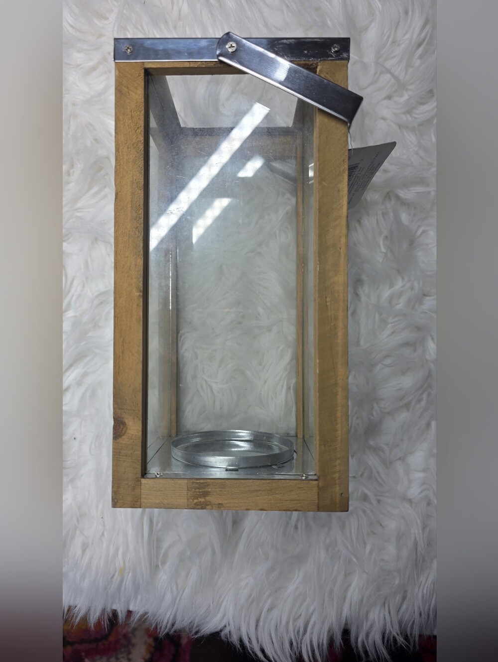 Wood and Glass Lantern - Natural Wood and Silver